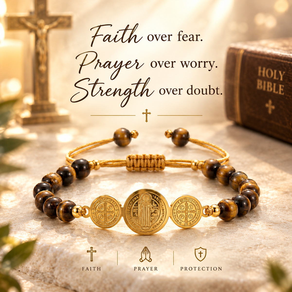 Strength & Faith Natural Stone Bracelet