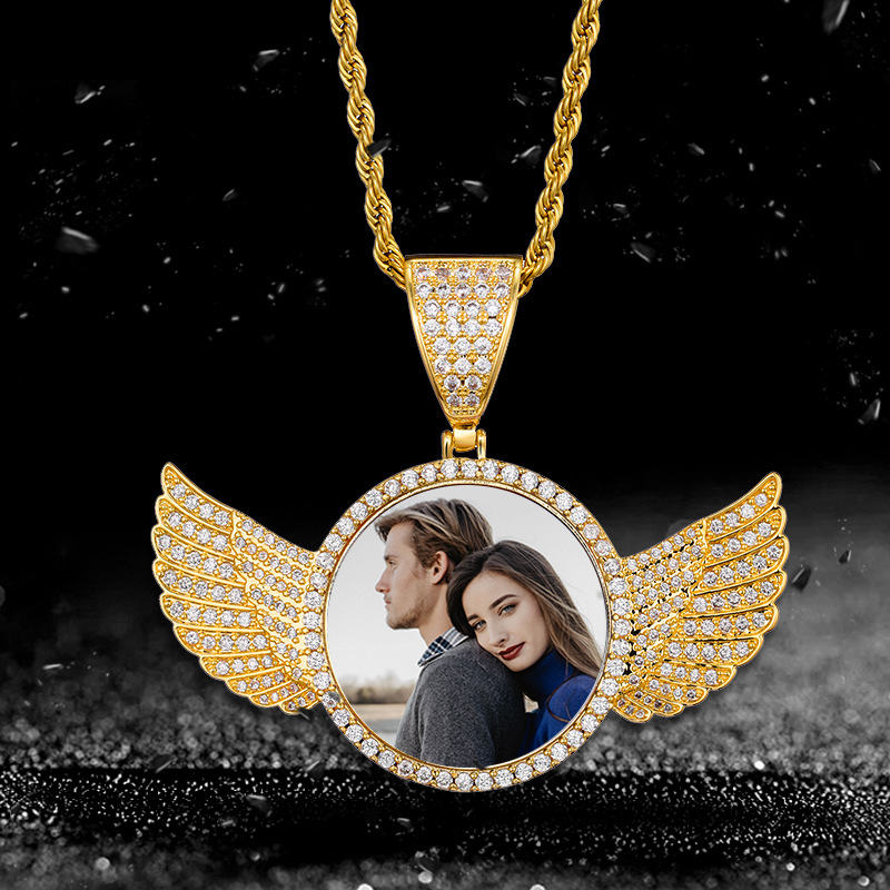 Custom Photo Medal Necklace With Wings
