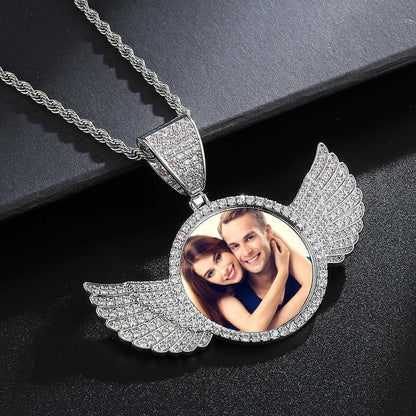 Custom Photo Medal Necklace With Wings