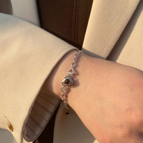 Customized Photo Projection Triple Heart Bracelet