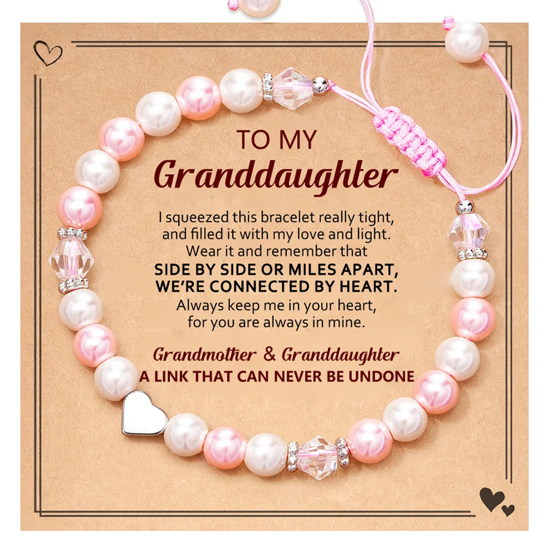 For Granddaughter- Pink and White Pearl Heart Beaded Bracelet