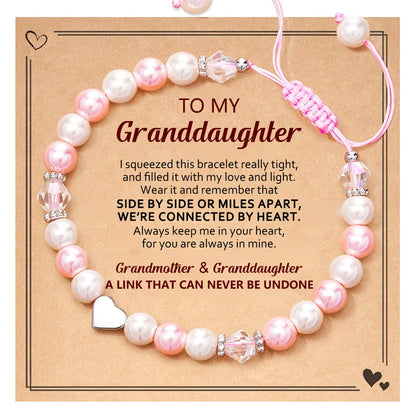 For Granddaughter- Pink and White Pearl Heart Beaded Bracelet