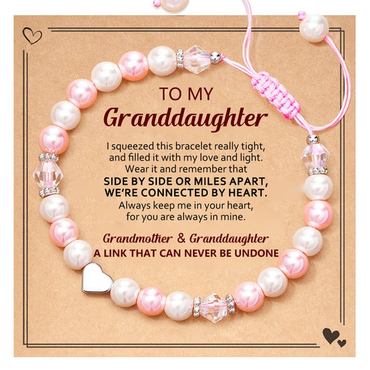 For Granddaughter- Pink and White Pearl Heart Beaded Bracelet