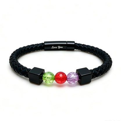 For Love- Personalized Birthstone Leather Bead Bracelet