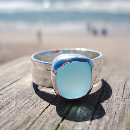 ✨Thalassophile Irregular Sea Glass Wide Band Ring