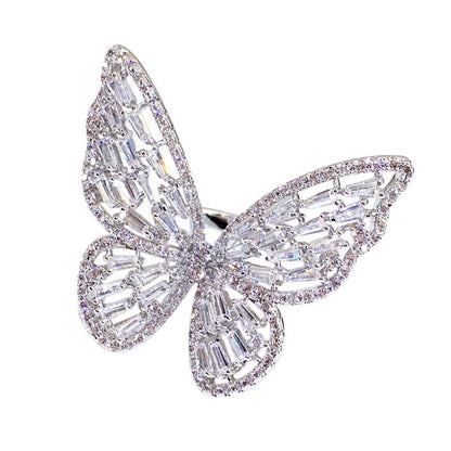 Rhodium Cubic Zirconia Butterfly Statement Ring