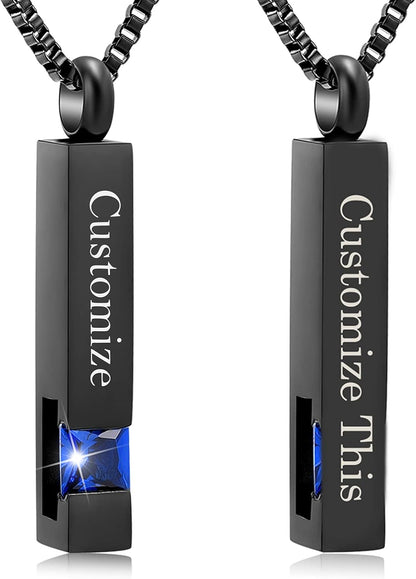Crystal Urn Jewelry Cube Engravable Necklace - Black Birthstone Series