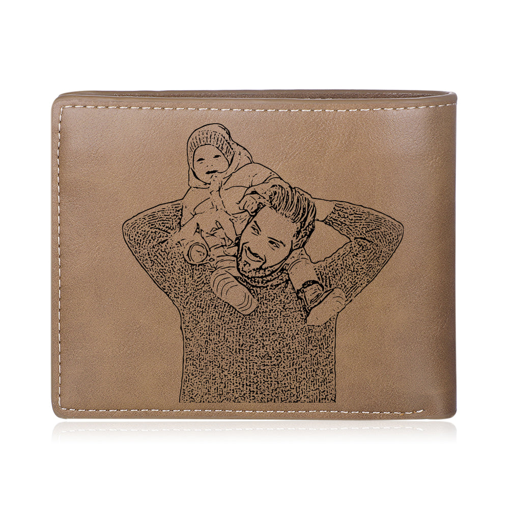 Personalized 1 Photo & 2 Name Wallet Custom Men's Leather Folding Wallet "This Awesome Dad Belongs To"
