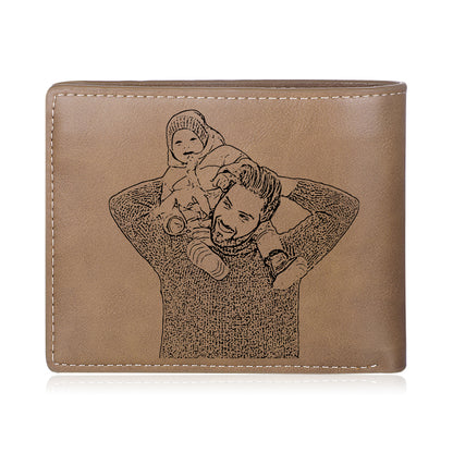 Personalized 1 Photo & 2 Name Wallet Custom Men's Leather Folding Wallet "This Awesome Dad Belongs To"