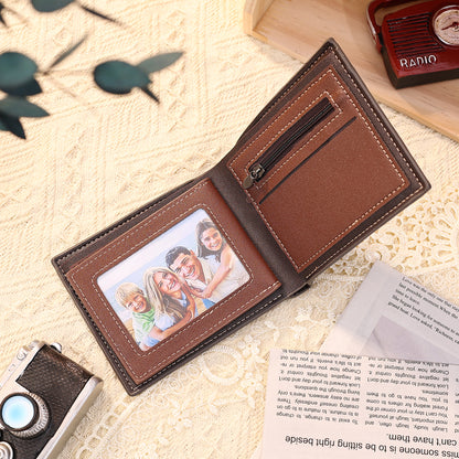 Personalized 2 Names & 1 Photo Wallet Custom Men's Leather Folding Wallet "This Awesome Dad Belongs To"