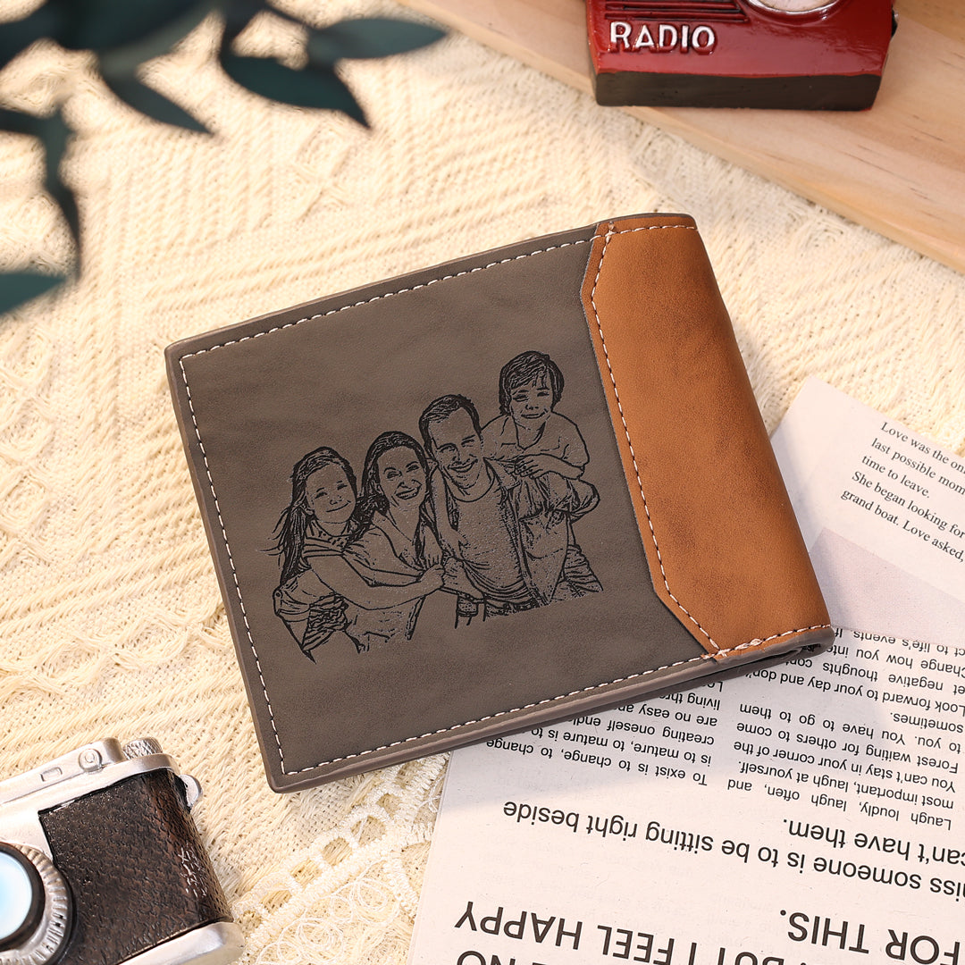 Personalized 2 Names & 1 Photo Wallet Custom Men's Leather Folding Wallet "This Awesome Dad Belongs To"