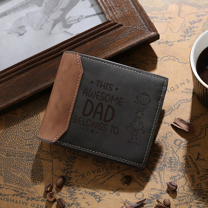 Personalized 2 Names & 1 Photo Wallet Custom Men's Leather Folding Wallet "This Awesome Dad Belongs To"