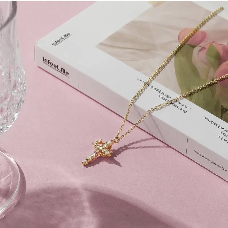 To My Faith - Paved Cross & Crown Necklace