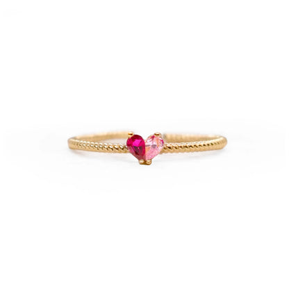 Custom Tiny Heart Birthstone Adjustable Ring