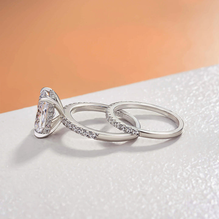 3.5 Carat Radiant Cut Wedding Ring Set In Sterling Silver