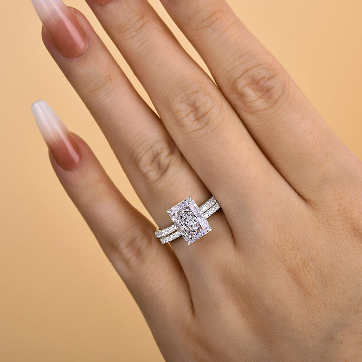 3.5 Carat Radiant Cut Wedding Ring Set In Sterling Silver