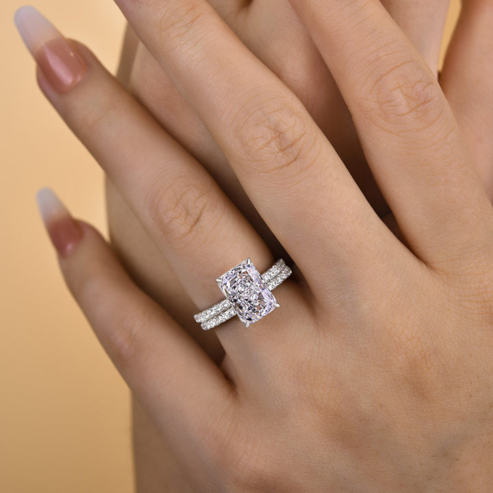 3.5 Carat Radiant Cut Wedding Ring Set In Sterling Silver
