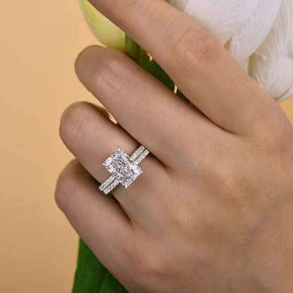3.5 Carat Radiant Cut Wedding Ring Set In Sterling Silver