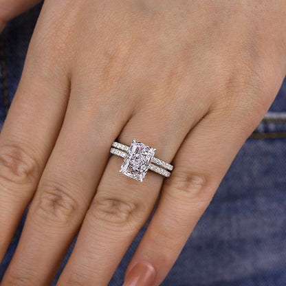 3.5 Carat Radiant Cut Wedding Ring Set In Sterling Silver
