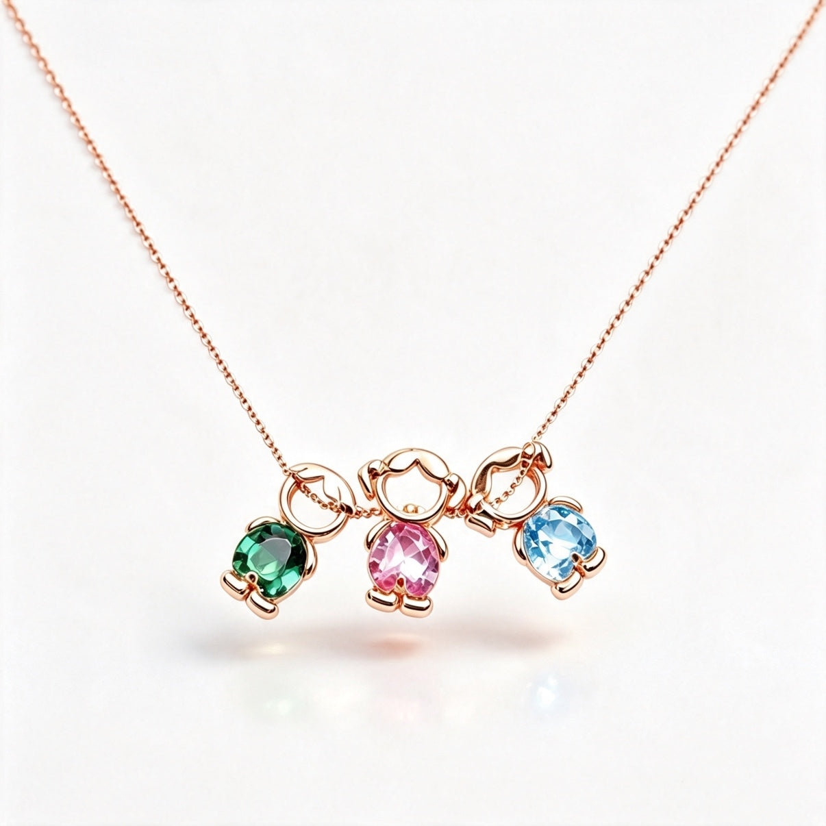 For Love- Personalized Heart Birthstone Doll Family Necklace