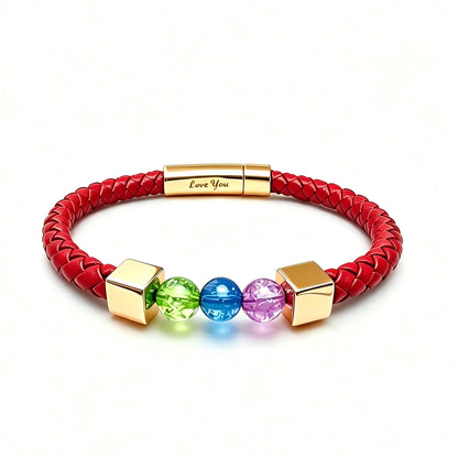 For Love- Personalized Birthstone Leather Bead Bracelet