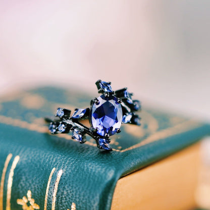Cornflower Blue Sapphire Leaf Engagement Ring