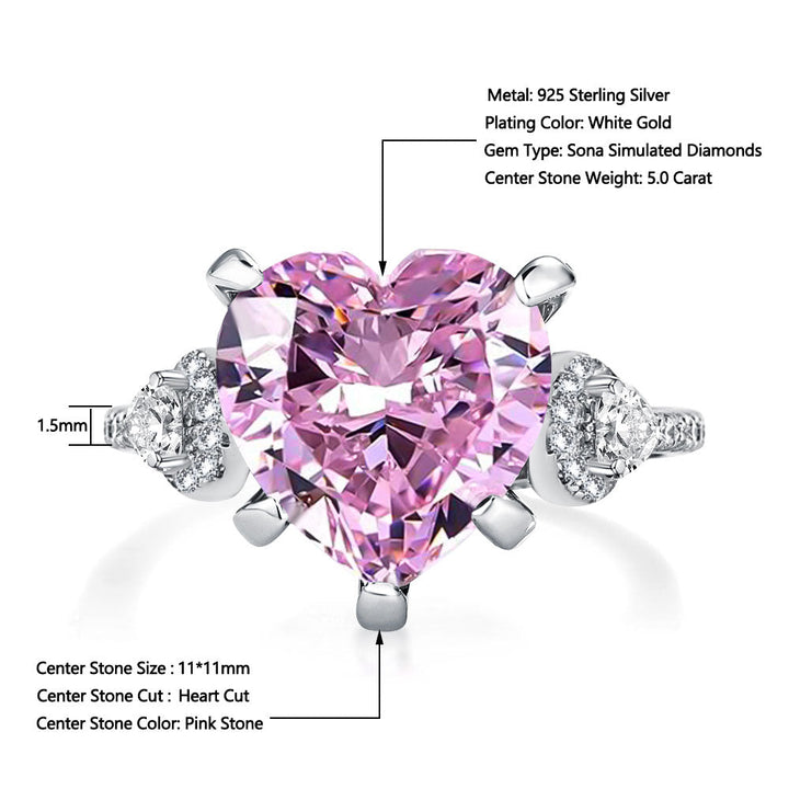 Royal Romantic Pink Stone Heart Cut Engagement Ring In Sterling Silver