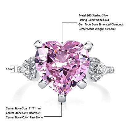 Royal Romantic Pink Stone Heart Cut Engagement Ring In Sterling Silver