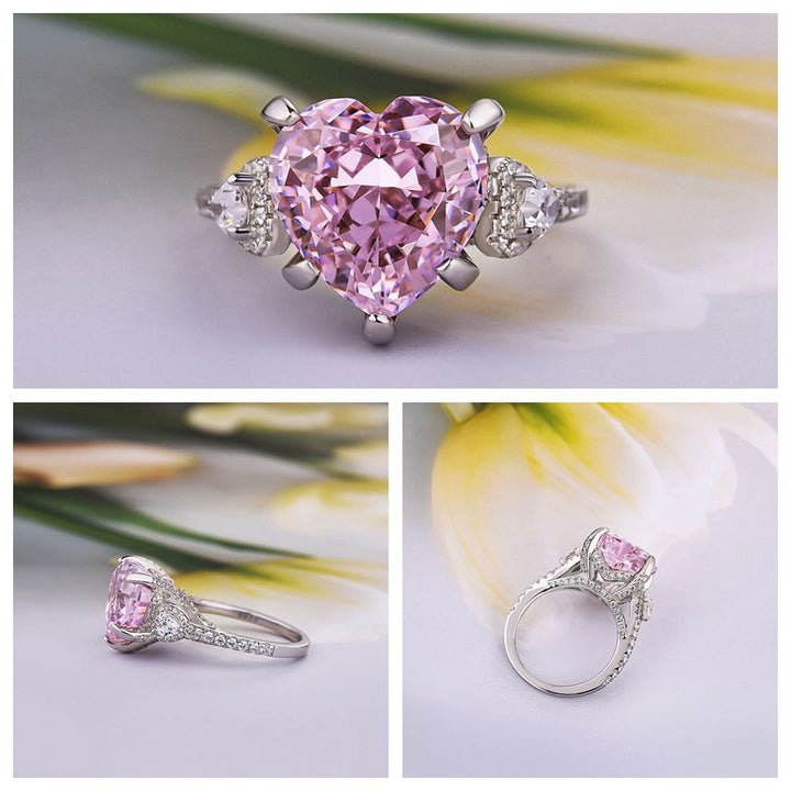 Royal Romantic Pink Stone Heart Cut Engagement Ring In Sterling Silver