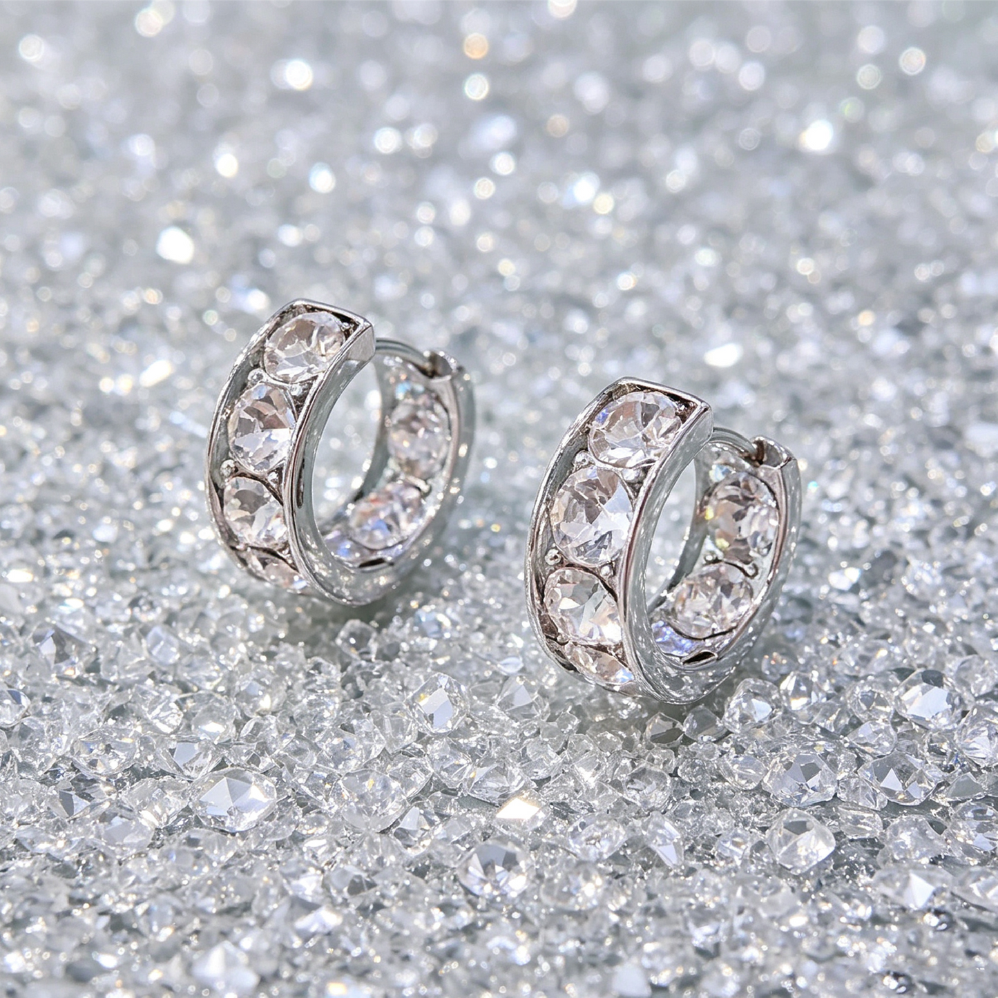 French Style Minimalist Diamond Hoop Earrings