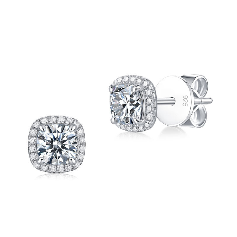 925 Sterling Silver Flawless Cushion Cut Diamond Halo Earrings