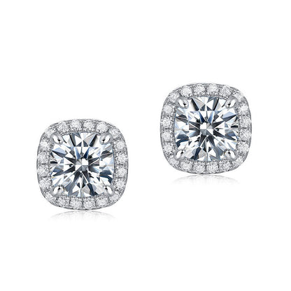 925 Sterling Silver Flawless Cushion Cut Diamond Halo Earrings
