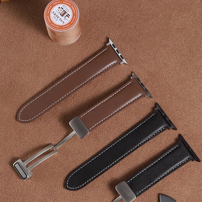 Vintage Leather Magnetic Foldover Buckle Band For Apple Watch