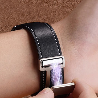 Vintage Leather Magnetic Foldover Buckle Band For Apple Watch