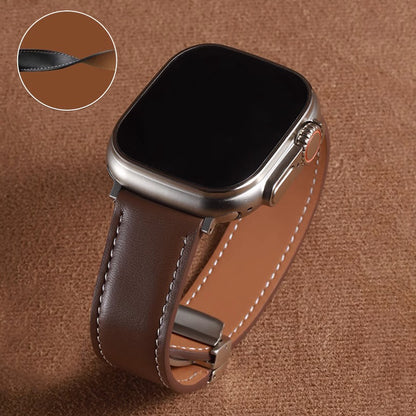 Vintage Leather Magnetic Foldover Buckle Band For Apple Watch