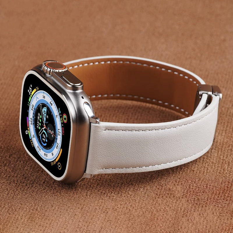 Vintage Leather Magnetic Foldover Buckle Band For Apple Watch
