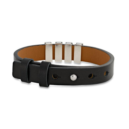 Father's Gift Men's Leather Bracelet with Custom Silver Beads
