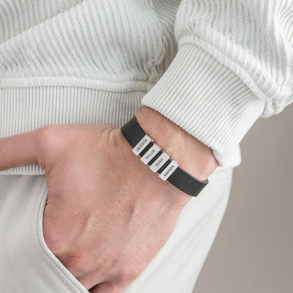 Father's Gift Men's Leather Bracelet with Custom Silver Beads