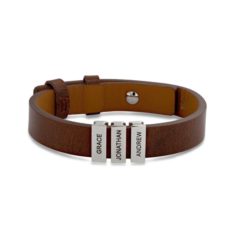 Father's Gift Men's Leather Bracelet with Custom Silver Beads