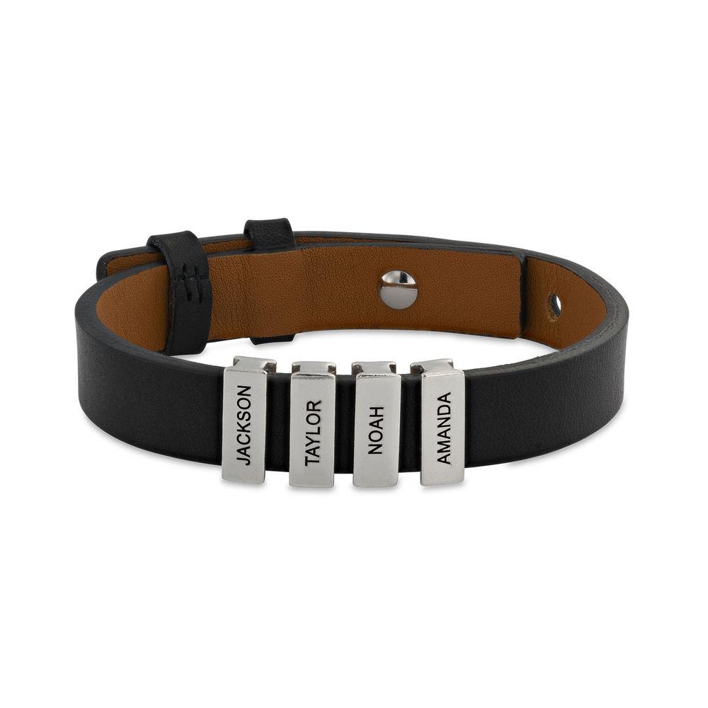 Father's Gift Men's Leather Bracelet with Custom Silver Beads