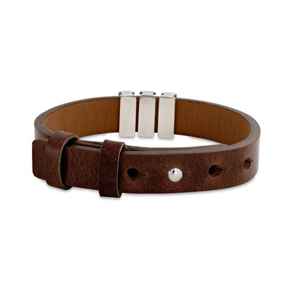 Father's Gift Men's Leather Bracelet with Custom Silver Beads