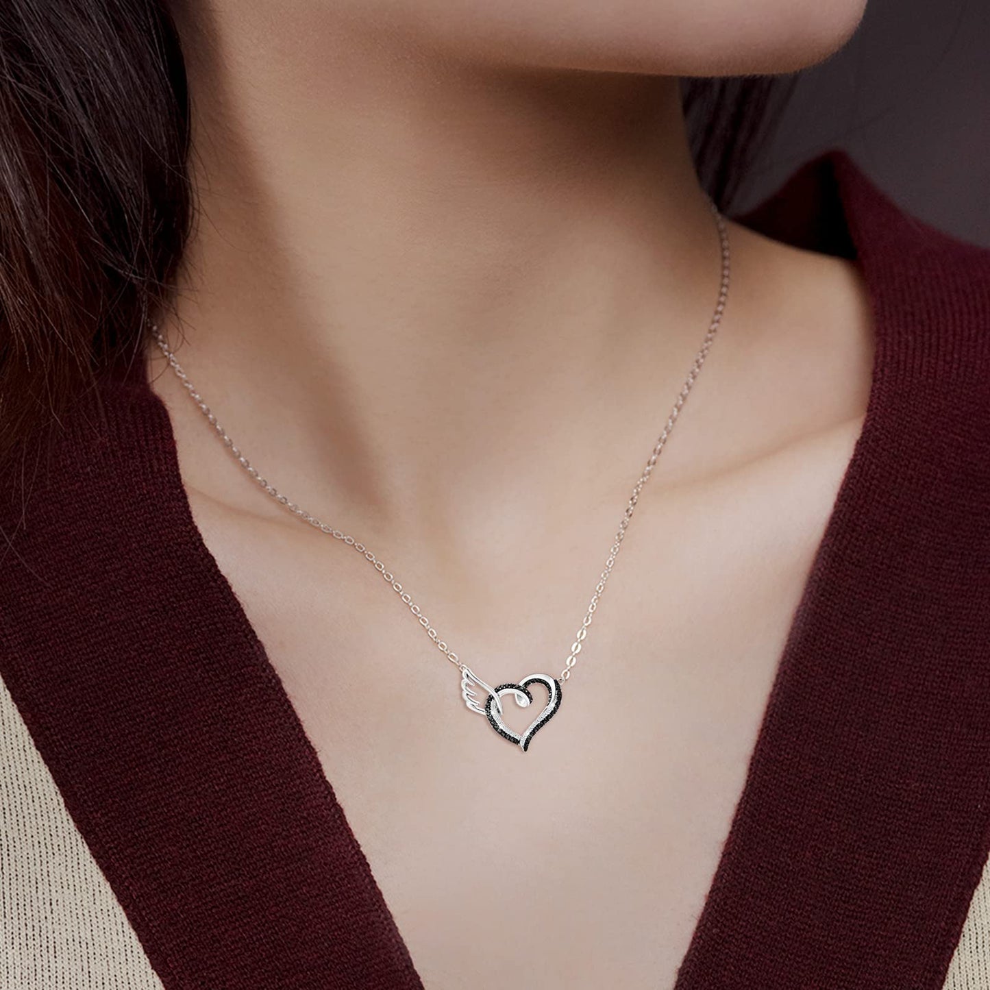 FOR MEMORIAL - I'LL HOLD YOU IN MY HEART UNTIL I CAN HOLD YOU IN HEAVEN BLACK DIAMOND NECKLACE