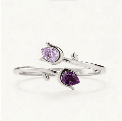 🌷Mother&Daughter Double Birthstones Tulip Ring