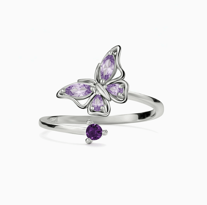 FOR MEMORIAL - THEY FLY WITH US CUSTOM BIRTHSTONE BUTTERFLY RING