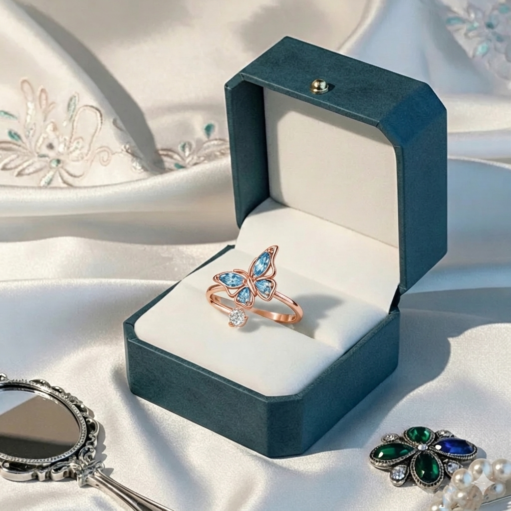 FOR MEMORIAL - THEY FLY WITH US CUSTOM BIRTHSTONE BUTTERFLY RING