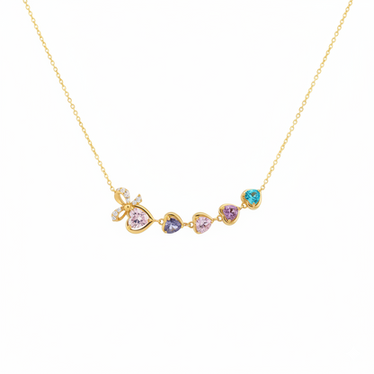 Mama's Heartbeats Mom And 1-6 Birthstone Bow Necklace