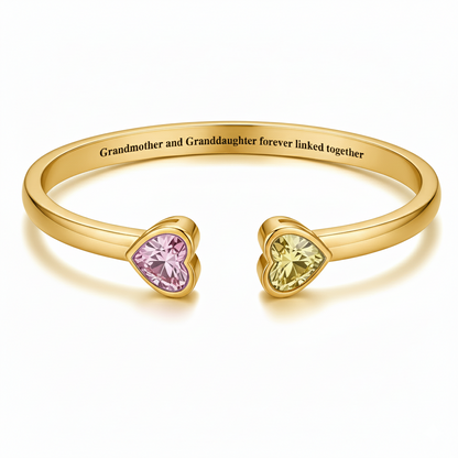 Grandmother&Granddaughter Double Heart Custom Birthstones Bracelet
