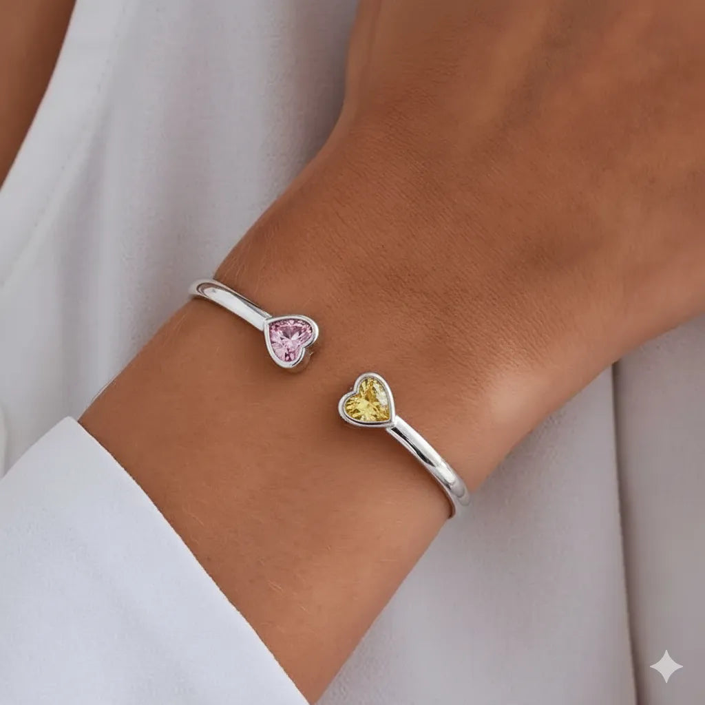 Mother&Daughter Double Heart Custom Birthstones Bracelet