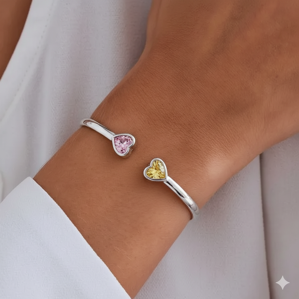 Grandmother&Granddaughter Double Heart Custom Birthstones Bracelet