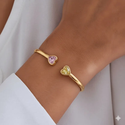 Mother&Daughter Double Heart Custom Birthstones Bracelet